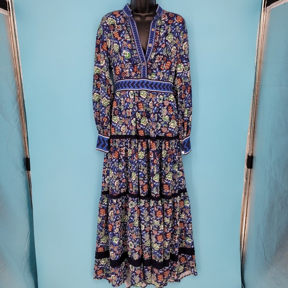 Ck Bradley Dresses & Skirts - CK Bradley Whirlwind Navy Blue Floral Fleck Tiered Annabelle Maxi Dress S boho